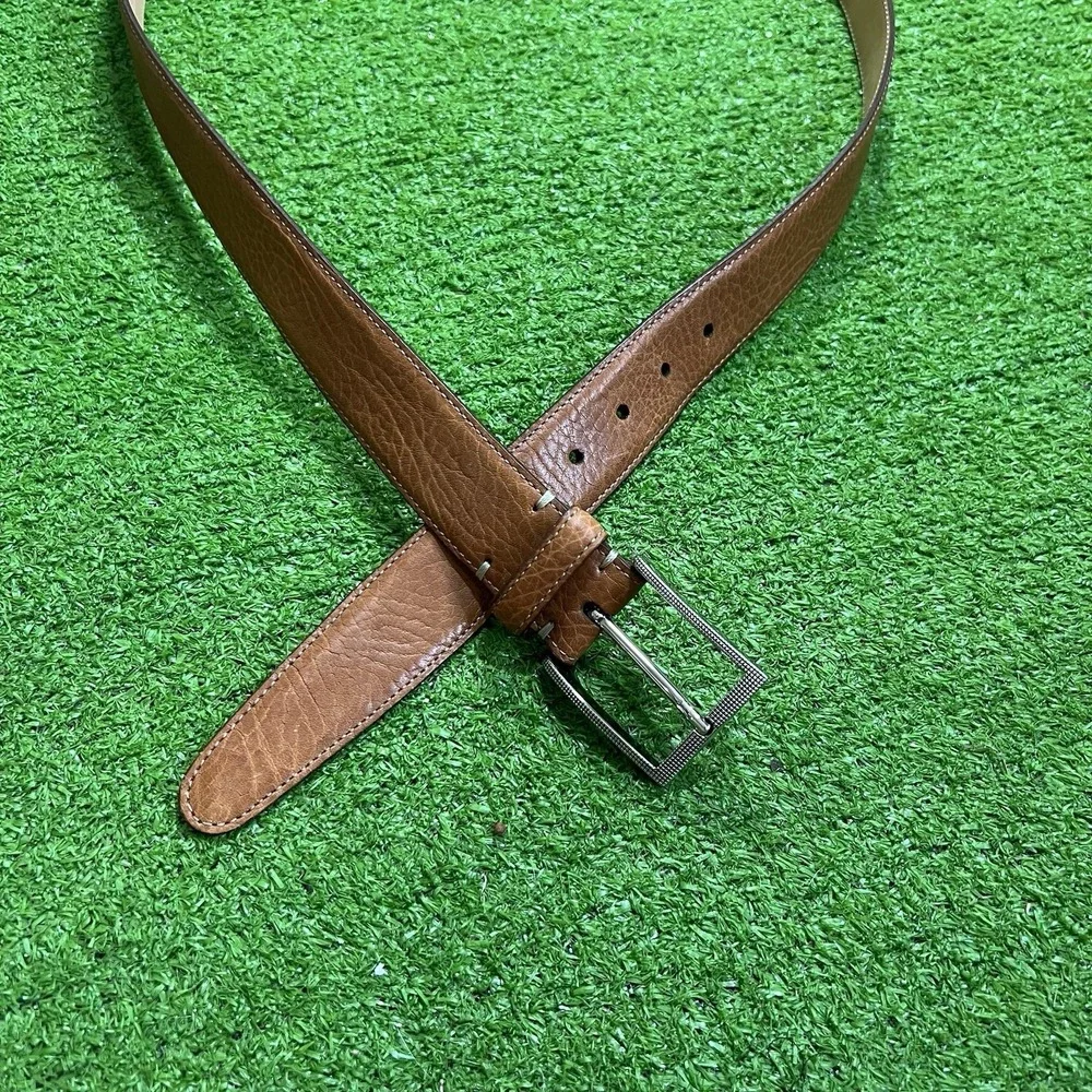 Martin Dingman Royal Bullhide Belt 42 Tan Pebbled Leather Silver Buckle USA Made